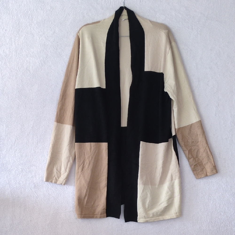 Vila‎ Milano Women's Tan Colorblock Long Cardigan Size L